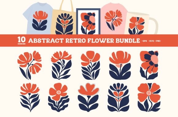 Abstract Retro Flower Clipart SVG Bundle