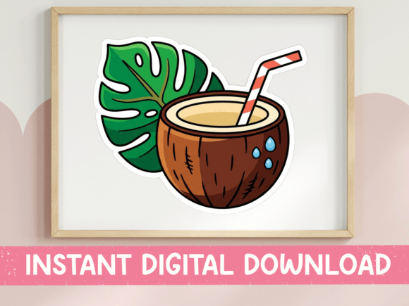 Coconut Drink Tropical Sticker Design: Graphics for T-Shirt Designs