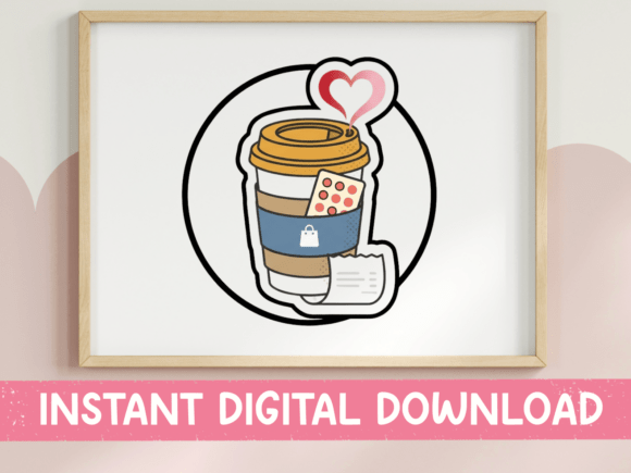 Cute Coffee Cup Sticker with Heart: Graphics for T-Shirt Designs