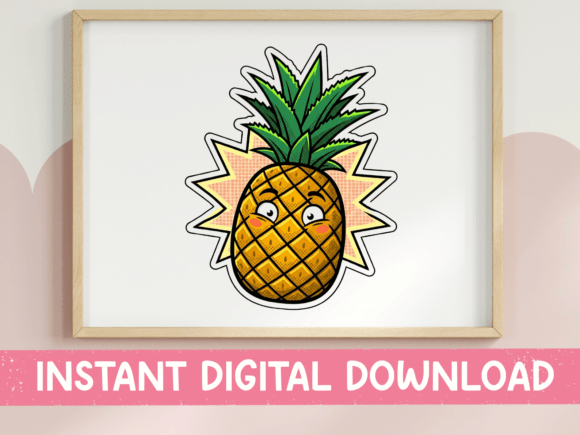 Cute Kawaii Pineapple Sticker Design: Graphics for T-Shirt Designs