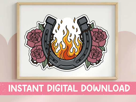 Flaming Horseshoe Roses Sticker: Graphics for T-Shirt Designs