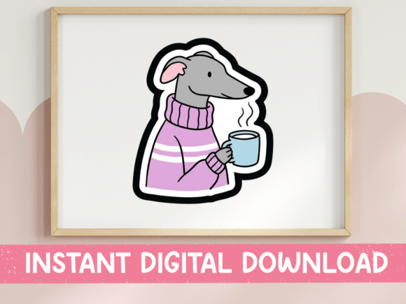 Greyhound in Pink Sweater Coffee SVG Graphics