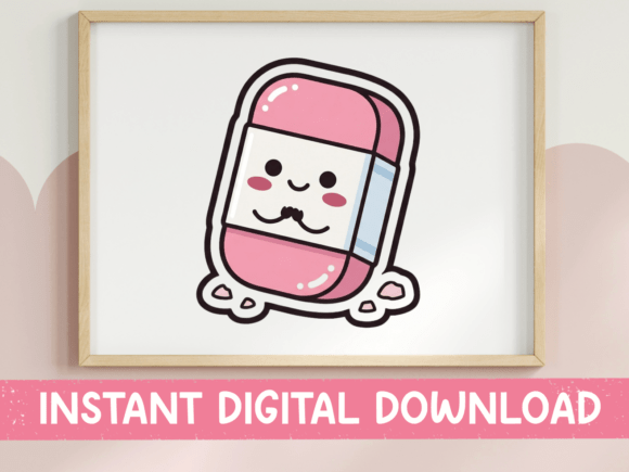 Kawaii Pink Eraser Cute Sticker Design Graphics
