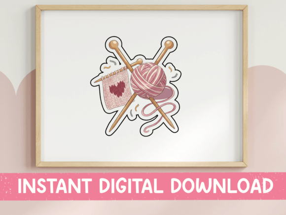 Knitting Needles and Yarn Heart Sticker Graphics
