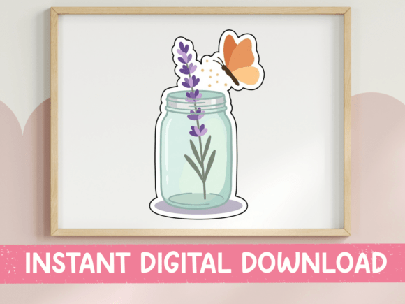 Lavender Mason Jar Butterfly Sticker Graphics