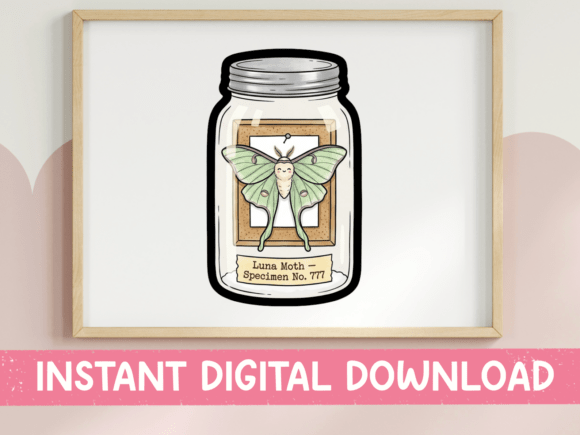 Luna Moth Specimen Jar Sticker Design Graphics