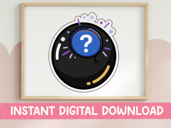 Magic 8 Ball Kawaii Sticker Design: Graphics for T-Shirt Designs