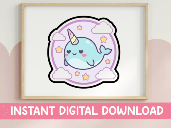 Narwhal Heart Eyes Cloud Sticker Graphics
