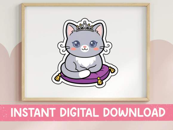 Princess Cat Tiara Kawaii Sticker Design: Graphics for T-Shirt Designs