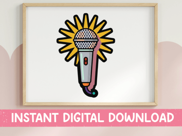 Retro Microphone Sunburst Sticker Design: Graphics for T-Shirt Designs