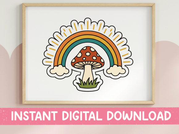 Retro Rainbow Mushroom Sticker Graphics for T-Shirt Designs
