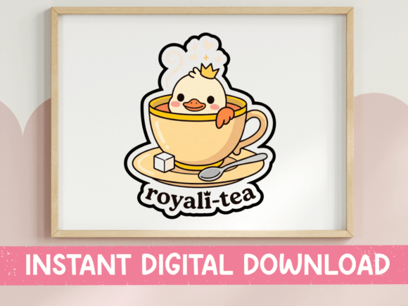 Royali-Tea Duck Teacup Kawaii Sticker: Graphics for T-Shirt Designs