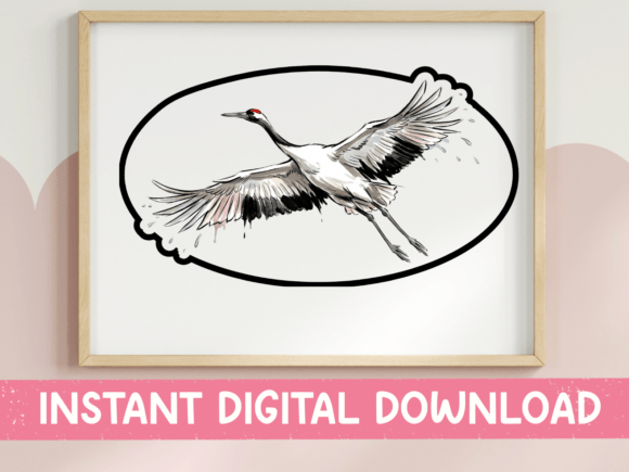 Sandhill Crane in Flight Oval Sticker: Graphics for T-Shirt Designs