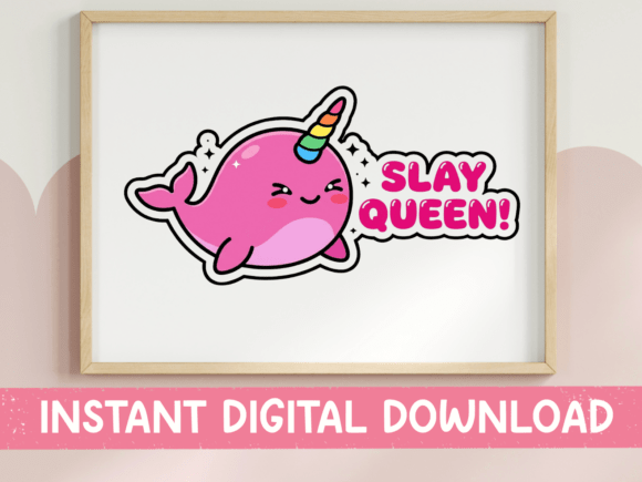 Slay Queen Narwhal Sticker Design: Graphics for T-Shirt Designs
