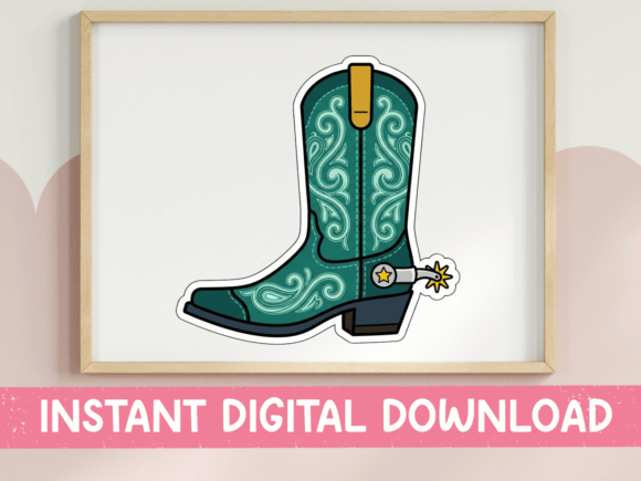 Teal Cowboy Boot Sticker with Spur: Graphics for T-Shirt Designs