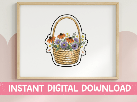 Wildflower Basket Bouquet Sticker: Graphics for T-Shirt Designs