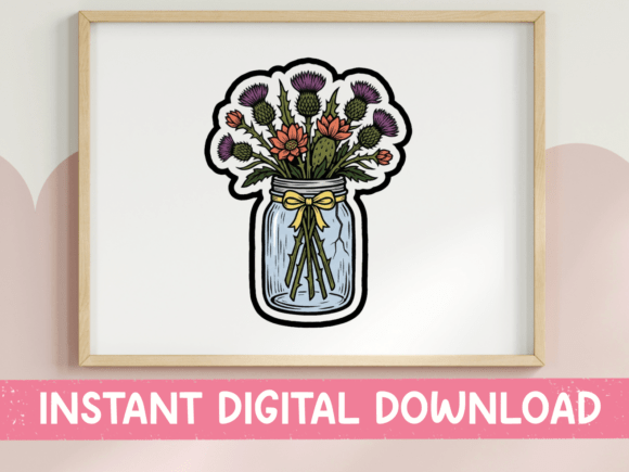 Wildflower Mason Jar Bouquet Sticker: Graphics for T-Shirt Designs