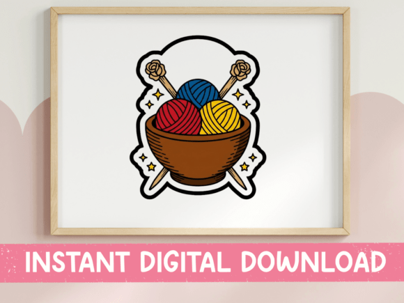 Yarn Bowl with Rose Needles Sticker Graphics